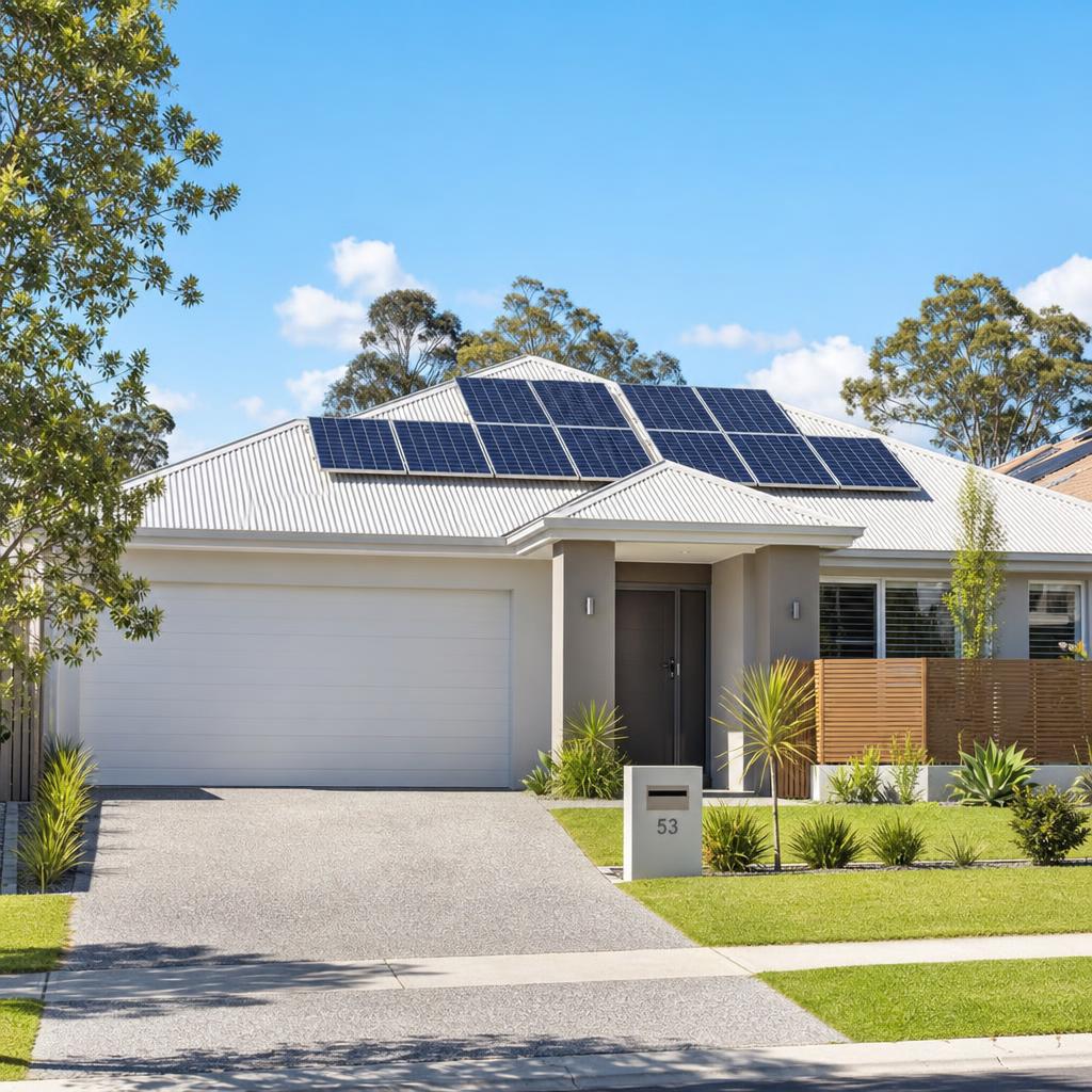 Modern home with rooftop solar panels